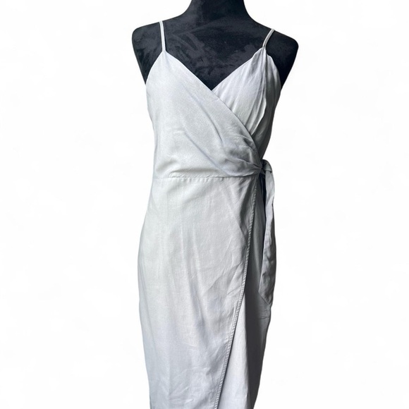 Urban Outfitters Grey Linen Blend Wrap Dress w/ Spaghetti Straps - Size Medium - Picture 1 of 13
